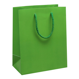 Papiertragetaschen mit Textilkordeln in grün