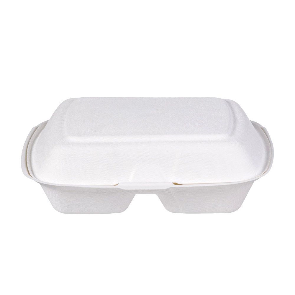 Menübox mit Klappdeckel, 2-geteilt, Bagasse