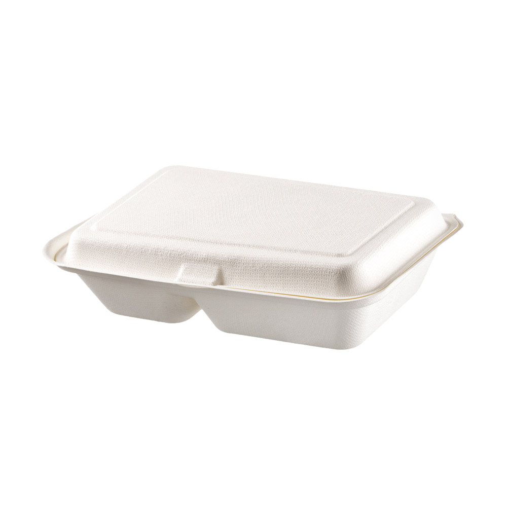 Menübox mit Klappdeckel, 2-geteilt, Bagasse